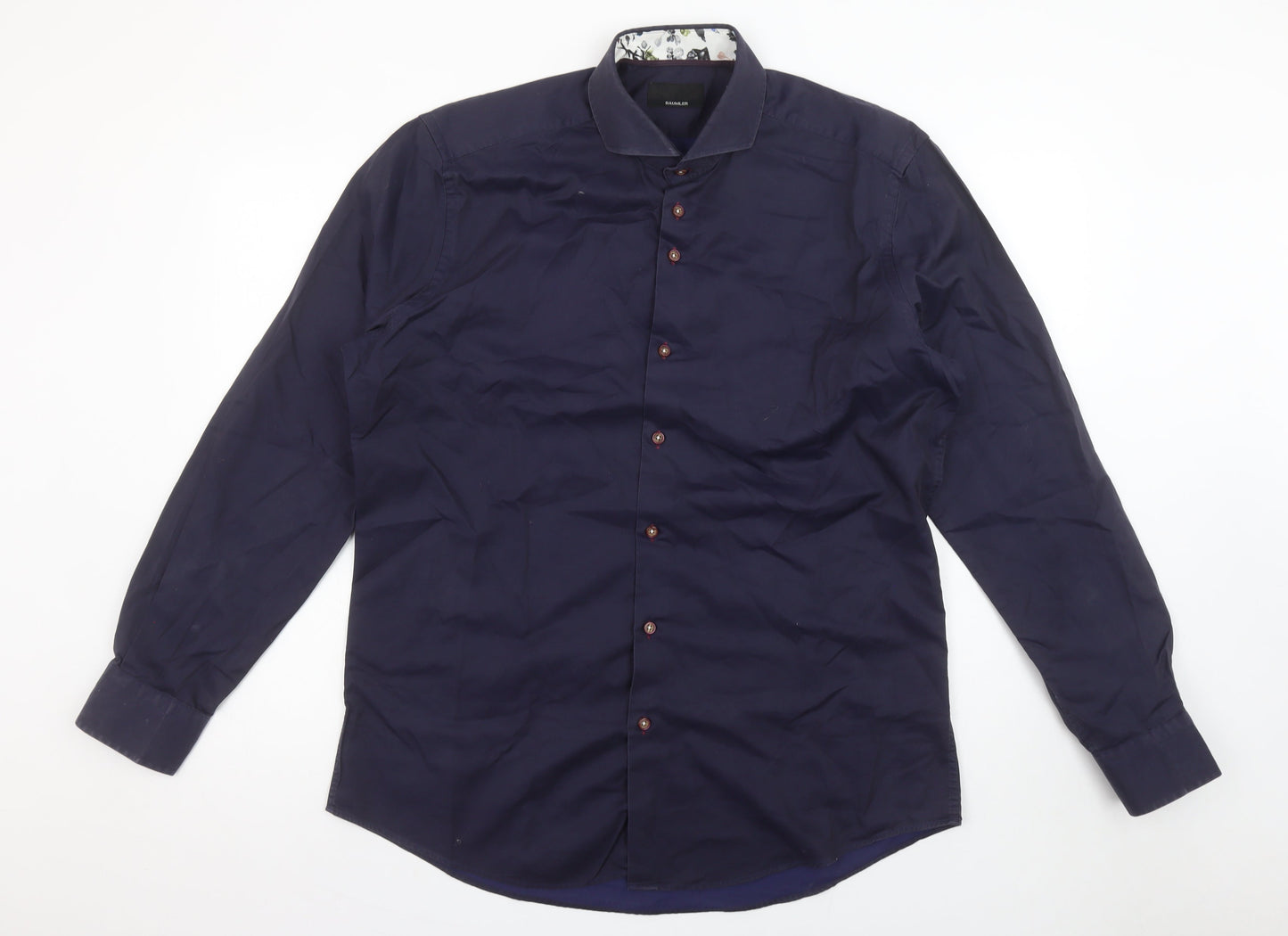 Baumler Men's Blue 16.5in Classic Fit Long Sleeve Cotton Button-Up Shirt