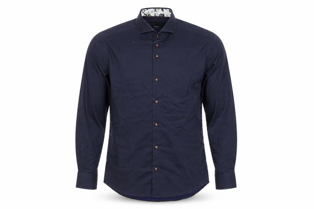 Bäumler Men's Blue 16.5in Classic Fit Long Sleeve Cotton Button-Up Shirt