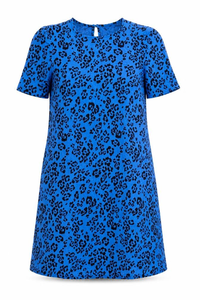 Marks & Spencer Women Blue Animal Print Short Sleeve Shift Dress Size 8