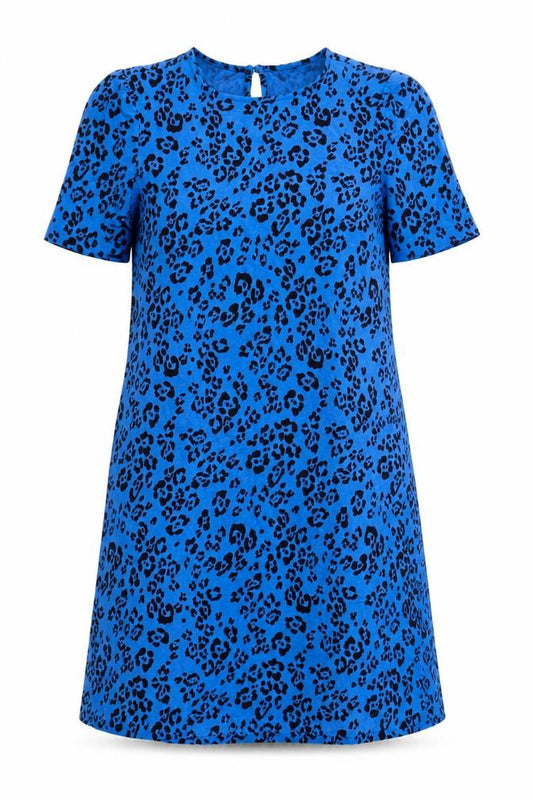 Marks & Spencer Women Blue Animal Print Short Sleeve Shift Dress Size 8