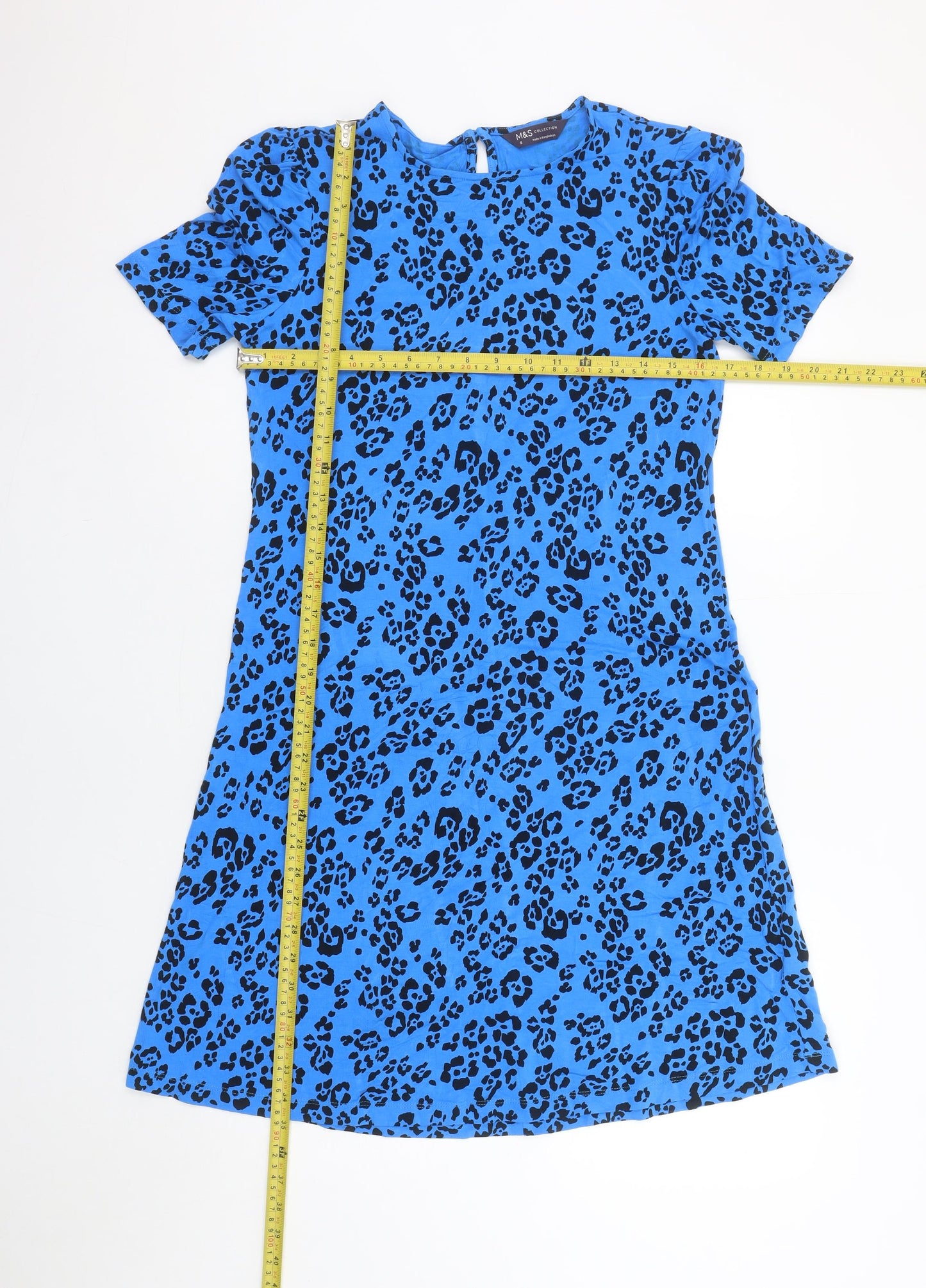 Marks and Spencer Women Blue Animal Print Short Sleeve Shift Dress Size 8