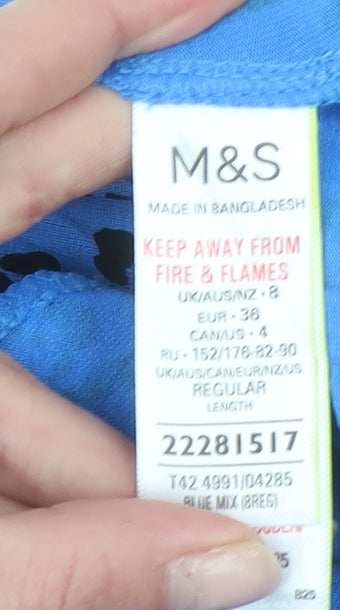 Marks and Spencer Women Blue Animal Print Short Sleeve Shift Dress Size 8