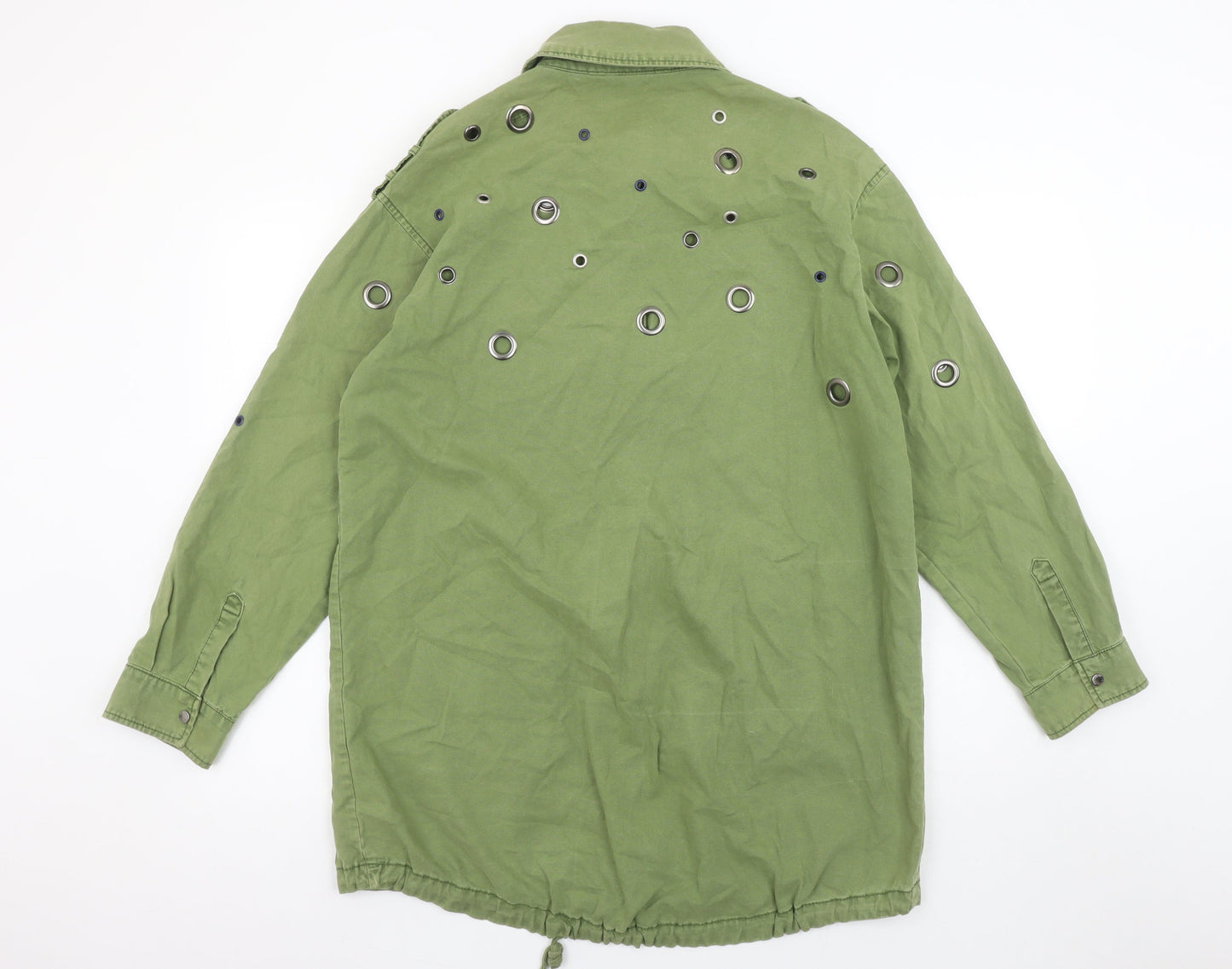 Zara Women Green XS Military Style Studded Cotton Jacket