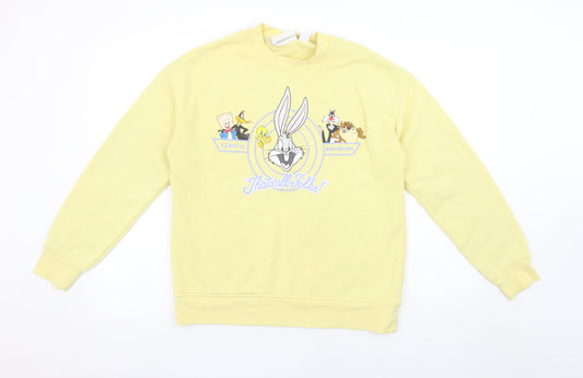 Looney Tunes Womens Yellow Crew Neck Sweatshirt XS Bugs Bunny Cartoon