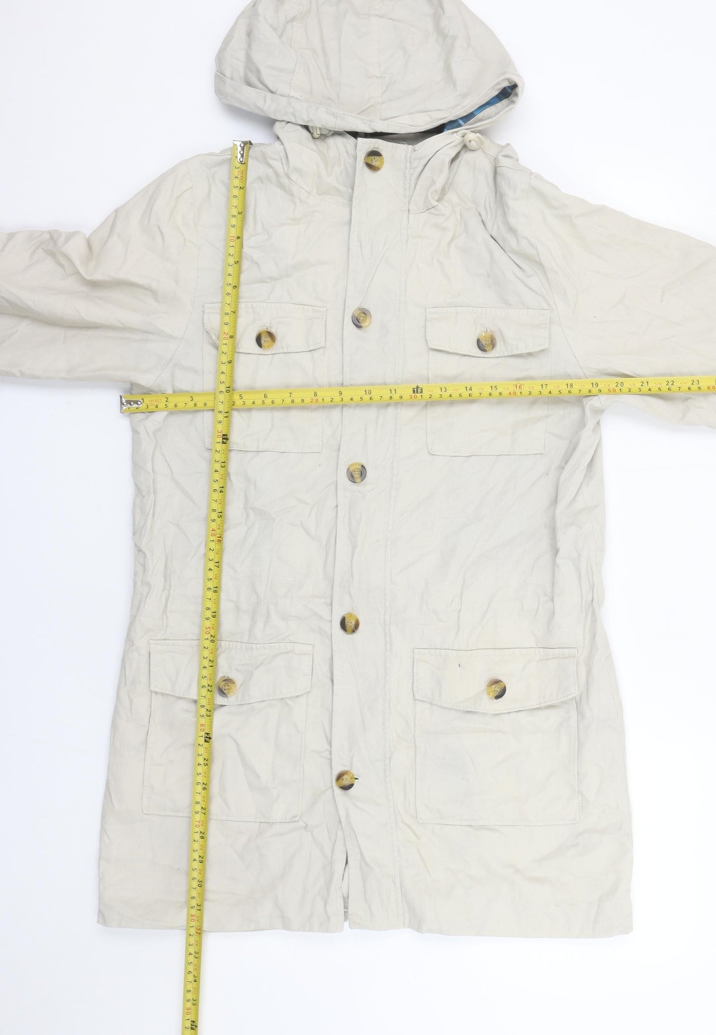 Cotton Traders Men's Beige Cotton Parka Coat S Hooded Casual Twill