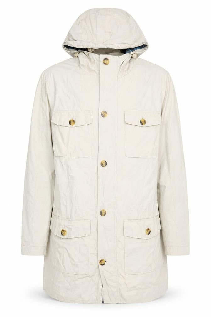 Cotton Traders Men's Beige Cotton Parka Coat S Hooded Casual Twill
