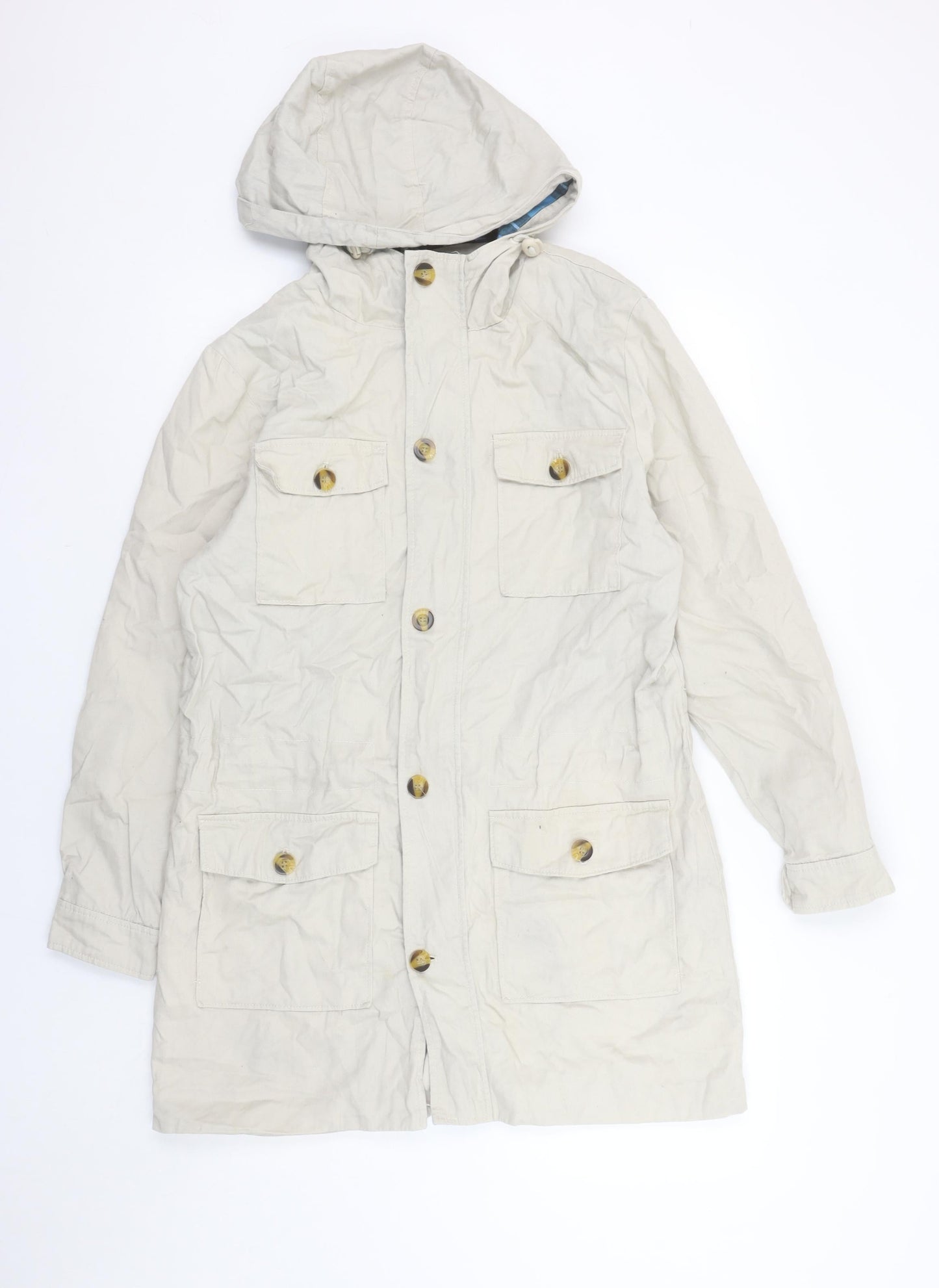Cotton Traders Men's Beige Cotton Parka Coat S Hooded Casual Twill
