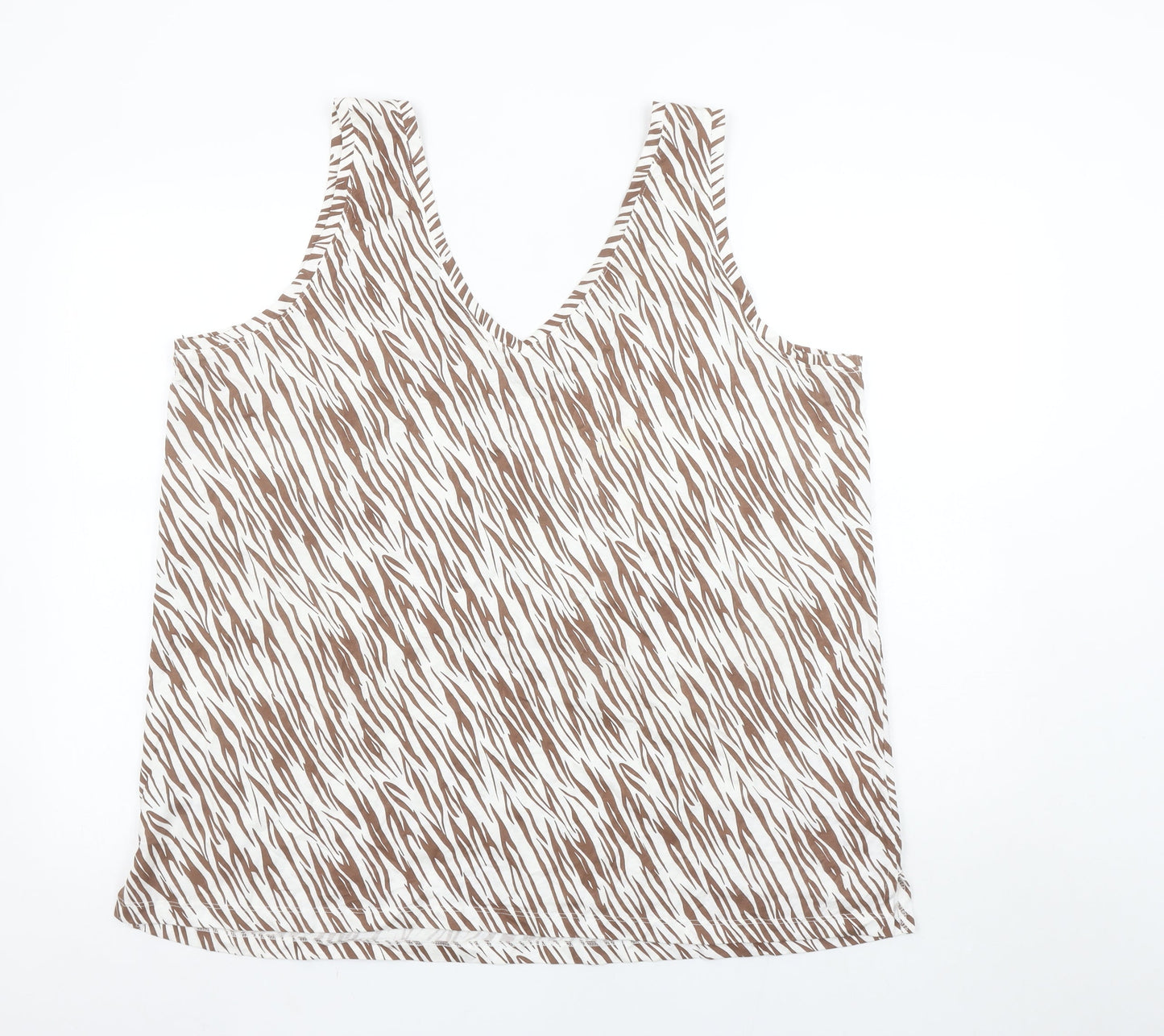 Dunnes Women’s Brown Animal Print Sleeveless V-Neck Cotton Modal Tank Top XL