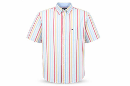 Tricot Marine Men's Multicoloured Striped Short Sleeve Cotton Blend Shirt L