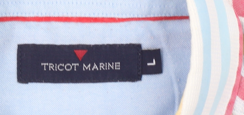 Tricot Marine Men's Multicoloured Striped Short Sleeve Cotton Blend Shirt L