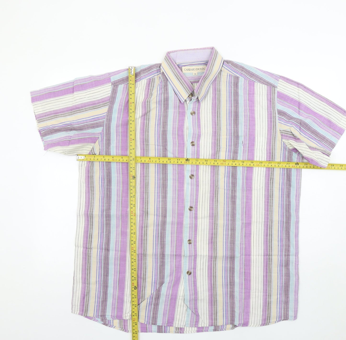 Carraig Donn Men’s Multicoloured Striped Cotton Short Sleeve XL Shirt