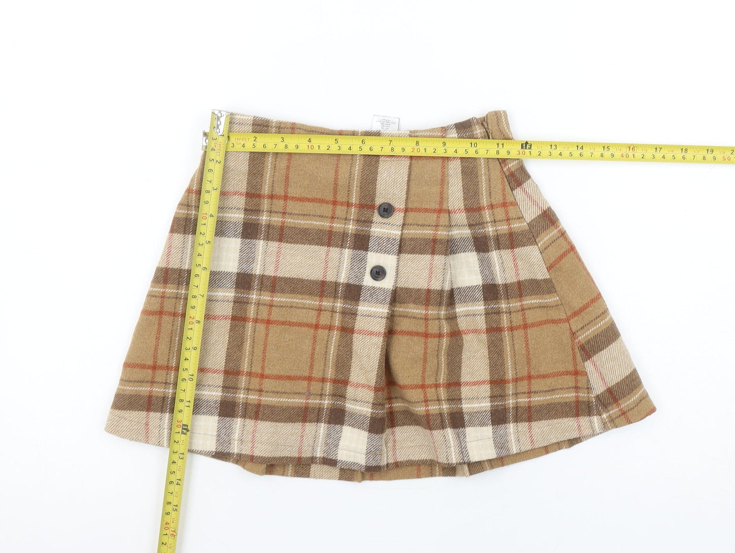 Next Girls Brown Plaid Pleated Skirt 7 Years Wool Blend Autumn Winter
