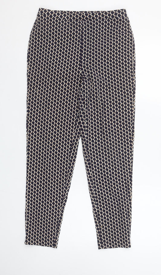Julipa Womens Blue Geometric Print Tapered Jersey Trousers UK 12