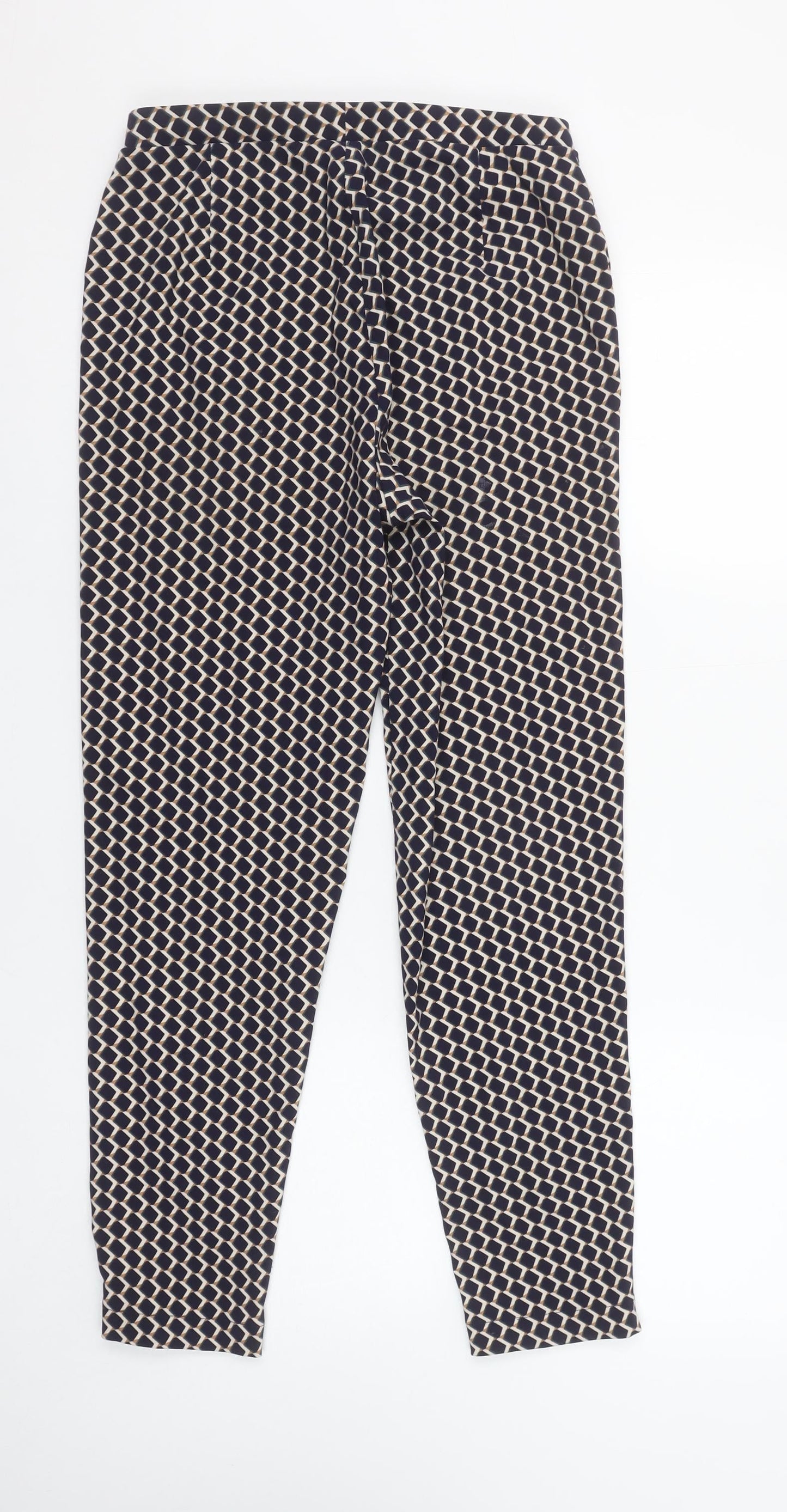Julipa Womens Blue Geometric Print Tapered Jersey Trousers UK 12