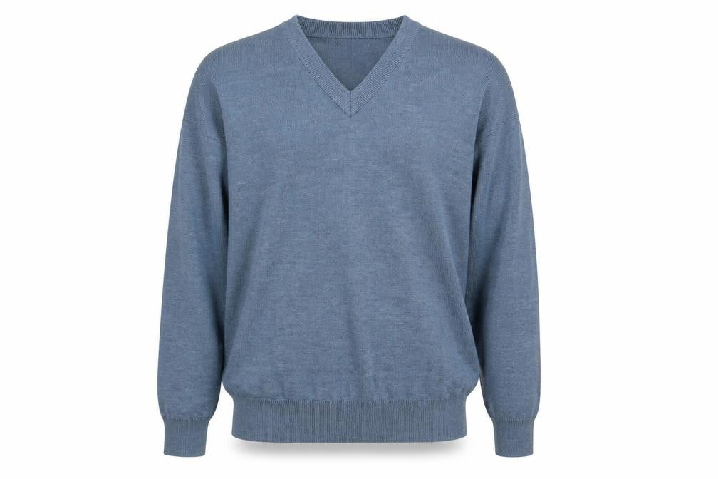 Franco Ponti Mens Blue Wool V-Neck Jumper Size L Classic Knit