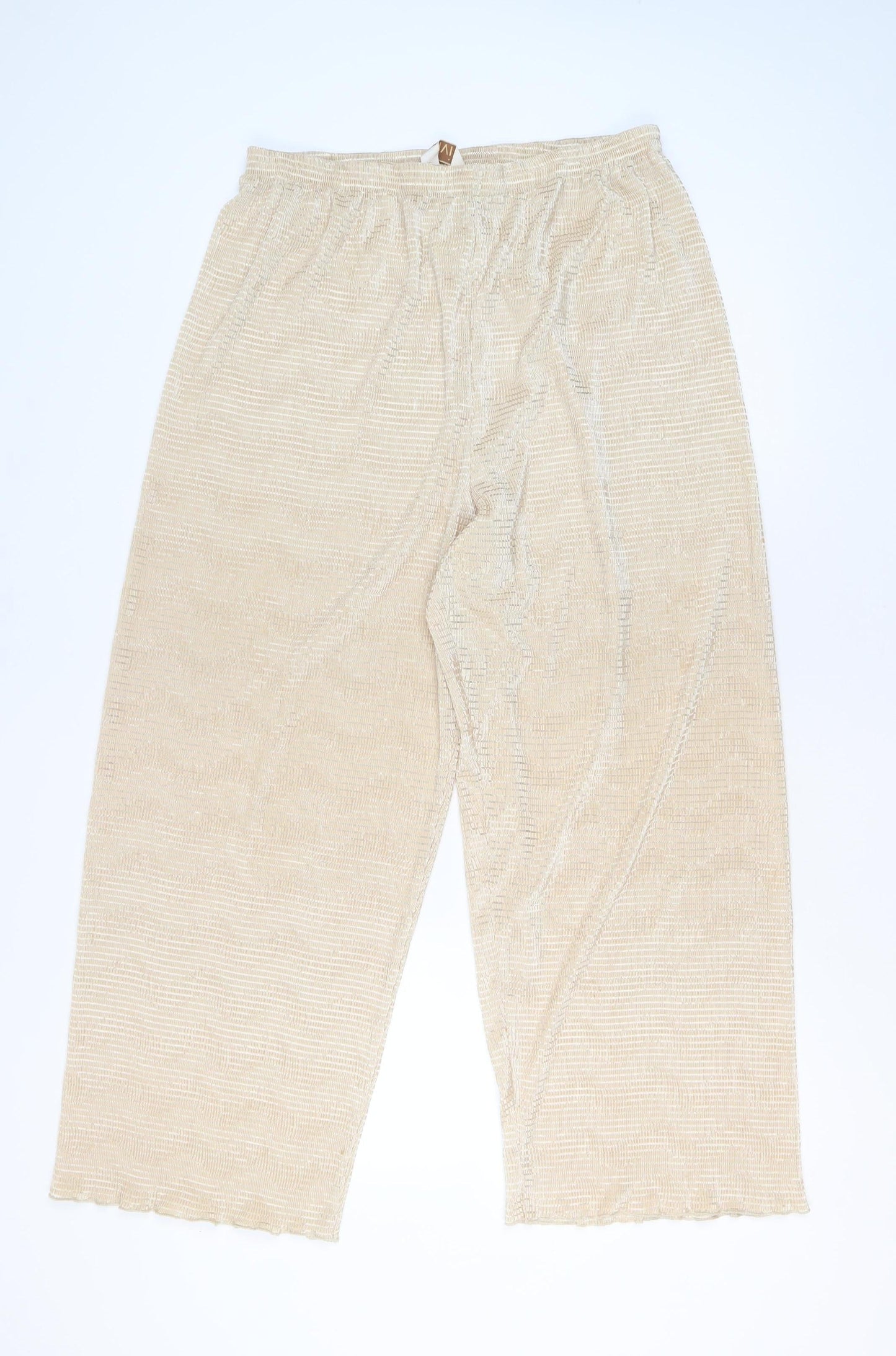 Elvi Women’s Beige Wide-Leg Trousers Size 12 Lightweight Polyester