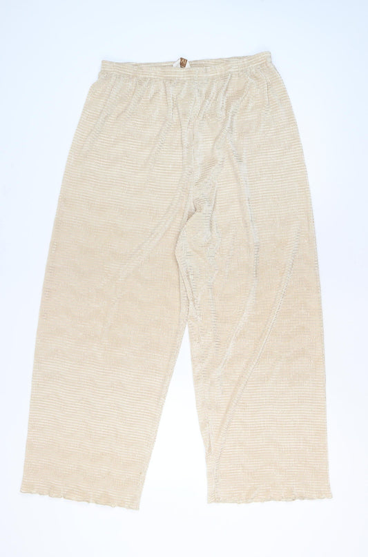 Elvi Women’s Beige Wide-Leg Trousers Size 12 Lightweight Polyester
