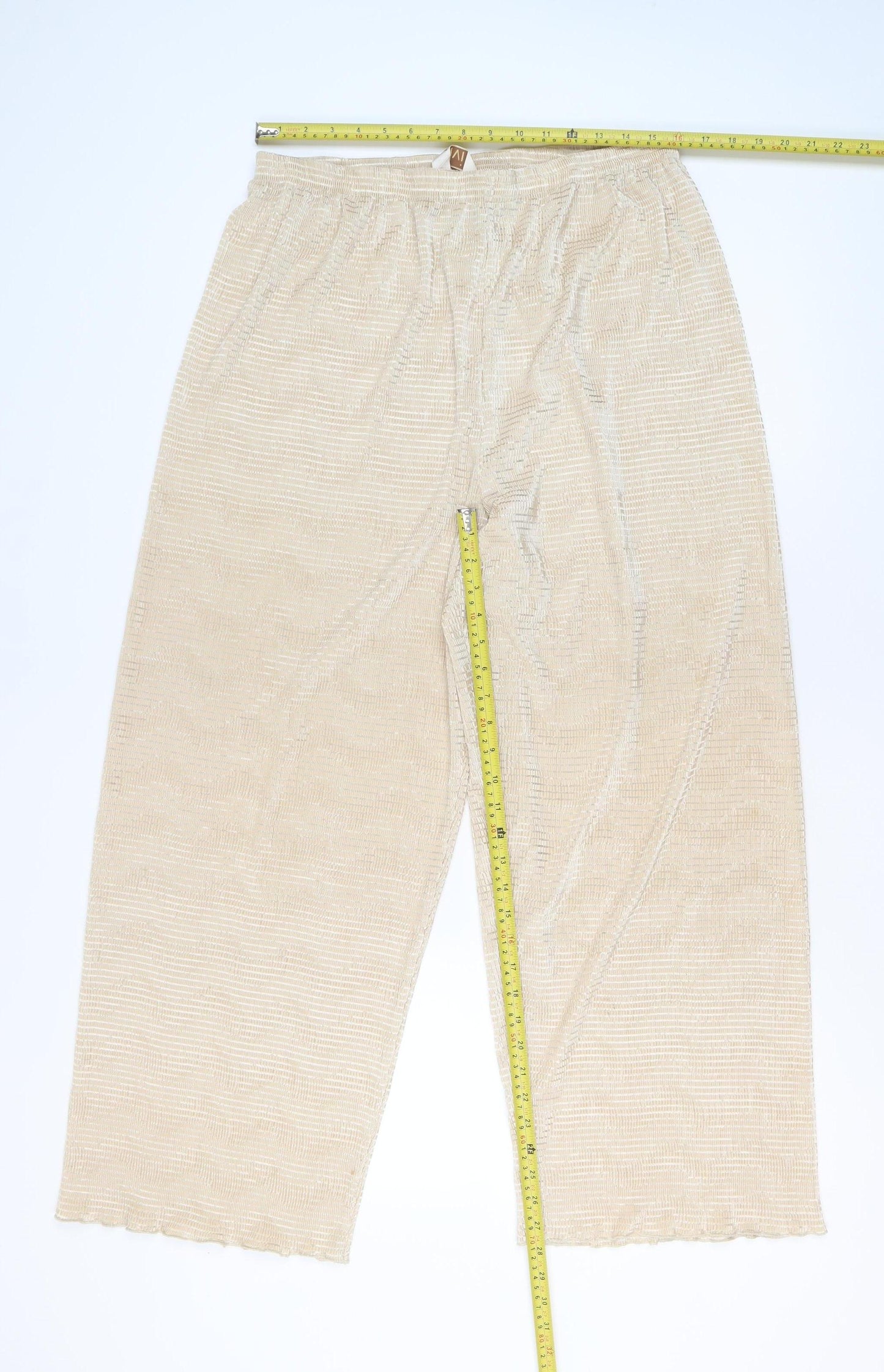 Elvi Women’s Beige Wide-Leg Trousers Size 12 Lightweight Polyester