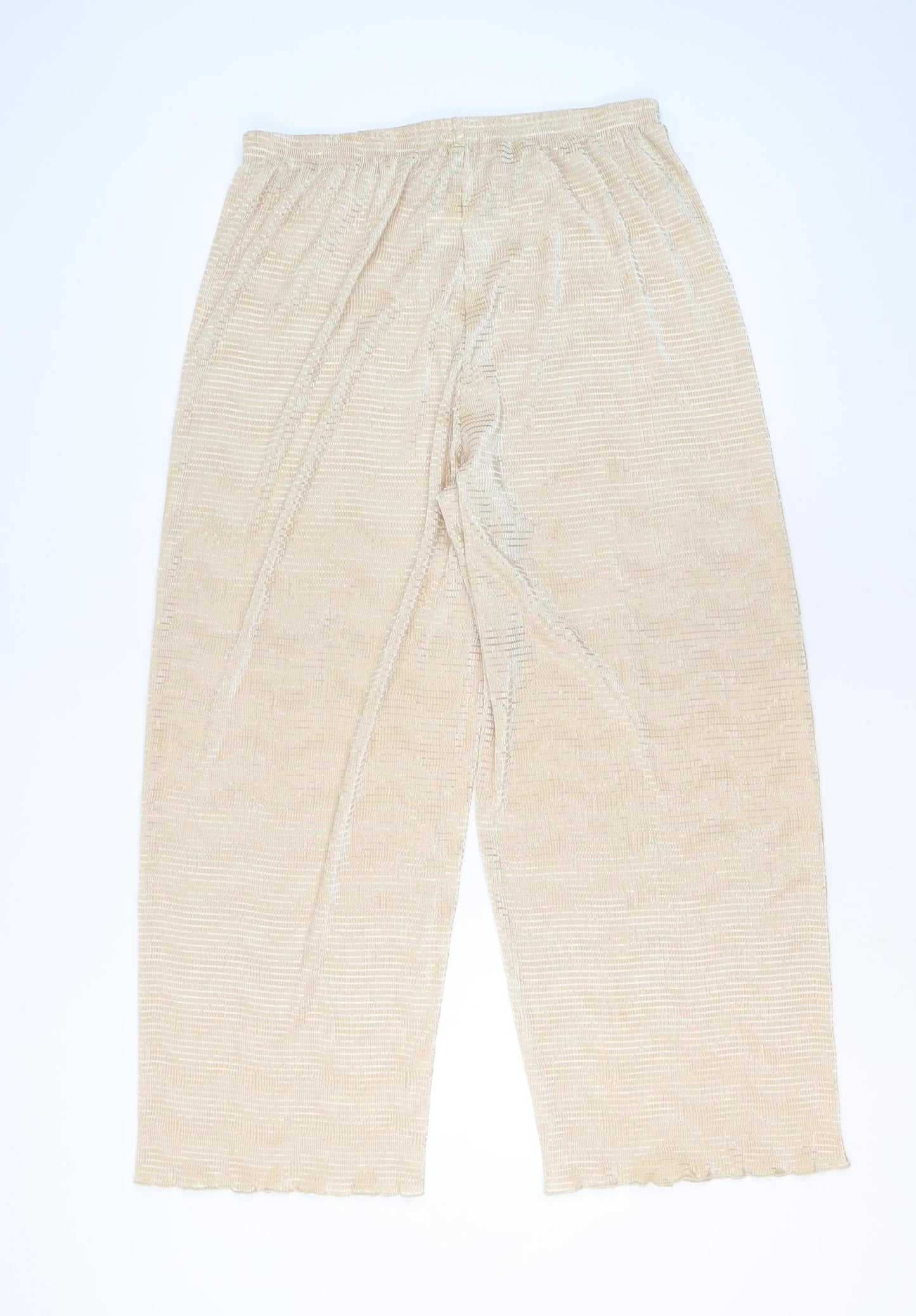 Elvi Women’s Beige Wide-Leg Trousers Size 12 Lightweight Polyester