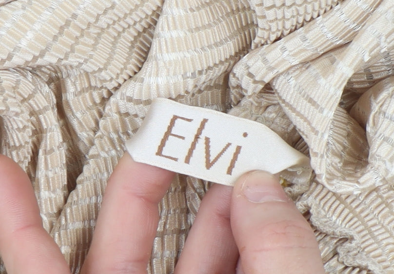 Elvi Women’s Beige Wide-Leg Trousers Size 12 Lightweight Polyester