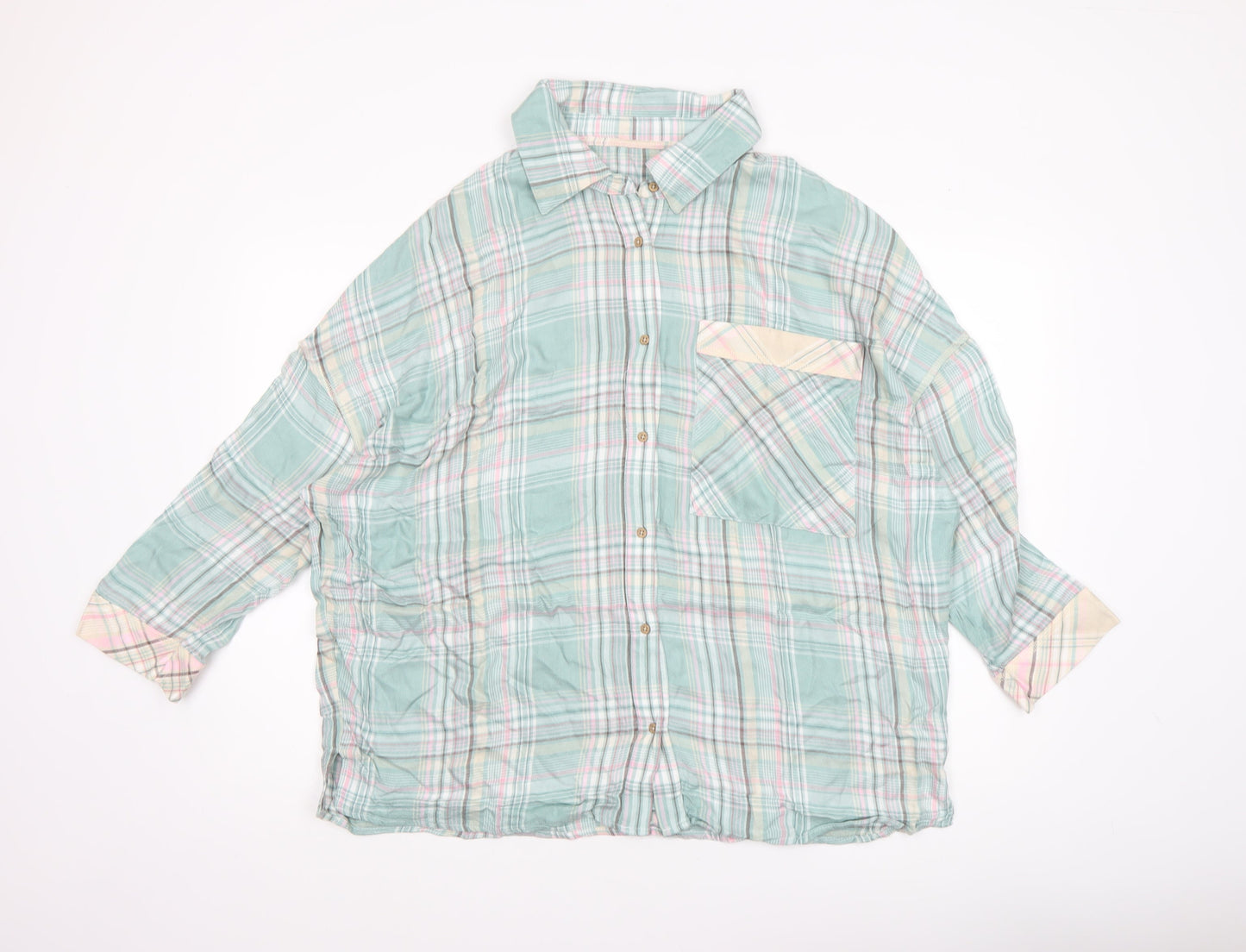 Dunnes Stores Womens Green Check Nightshirt Size 12-14 Viscose Collared