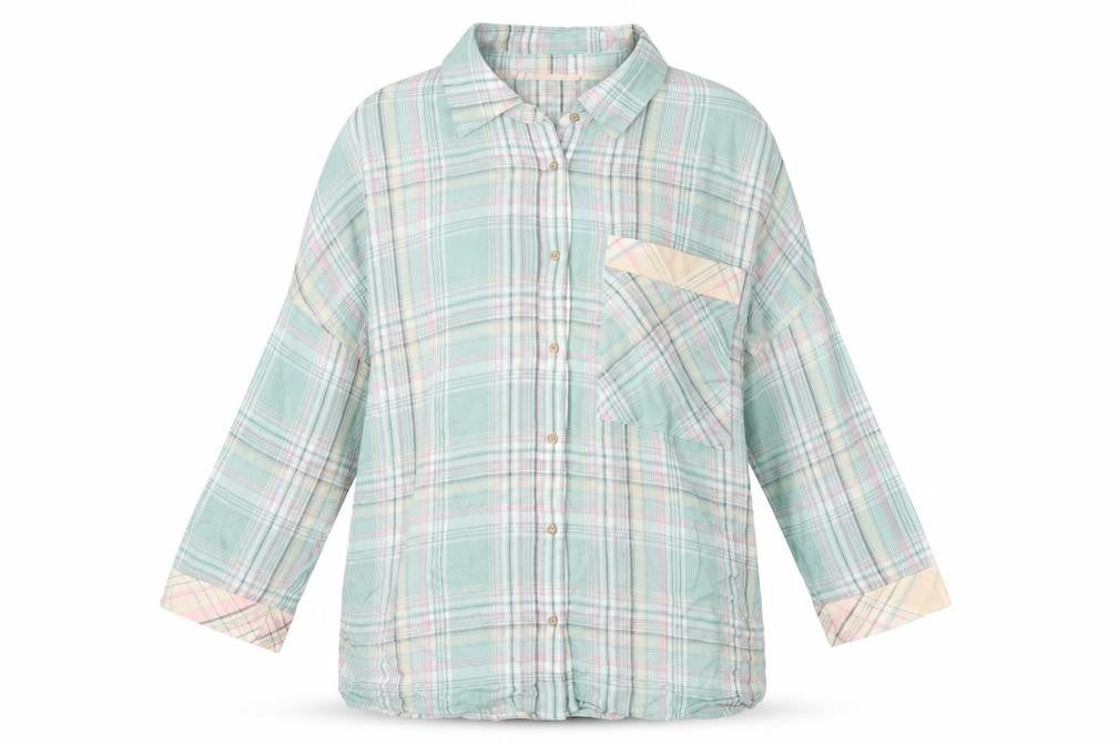 Dunnes Womens Green Check Nightshirt Size 12-14 Viscose Collared