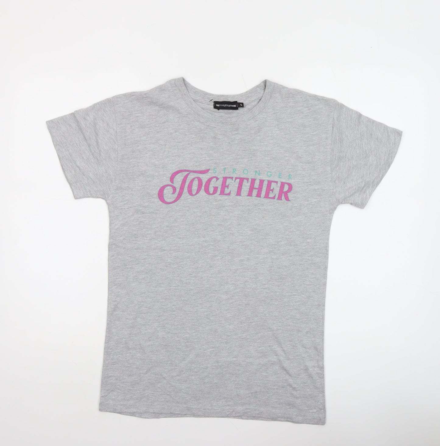 PrettyLittleThing Women’s Grey 'Stronger Together' Cotton T-Shirt S