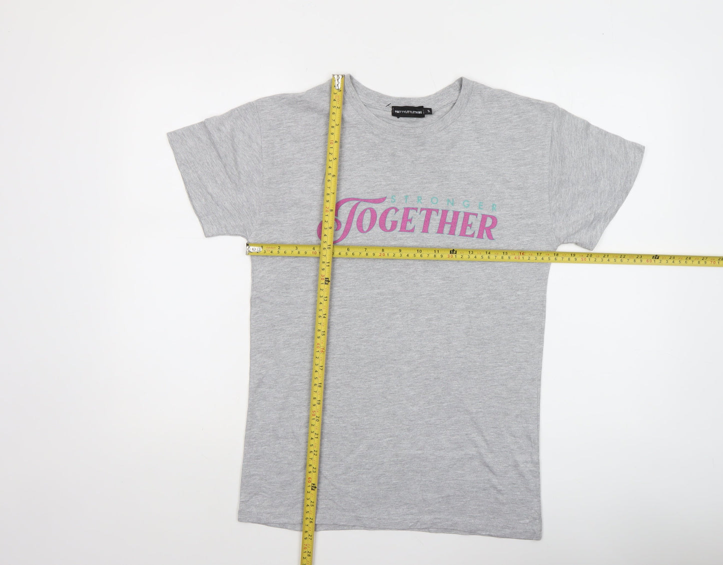 PrettyLittleThing Women’s Grey 'Stronger Together' Cotton T-Shirt S