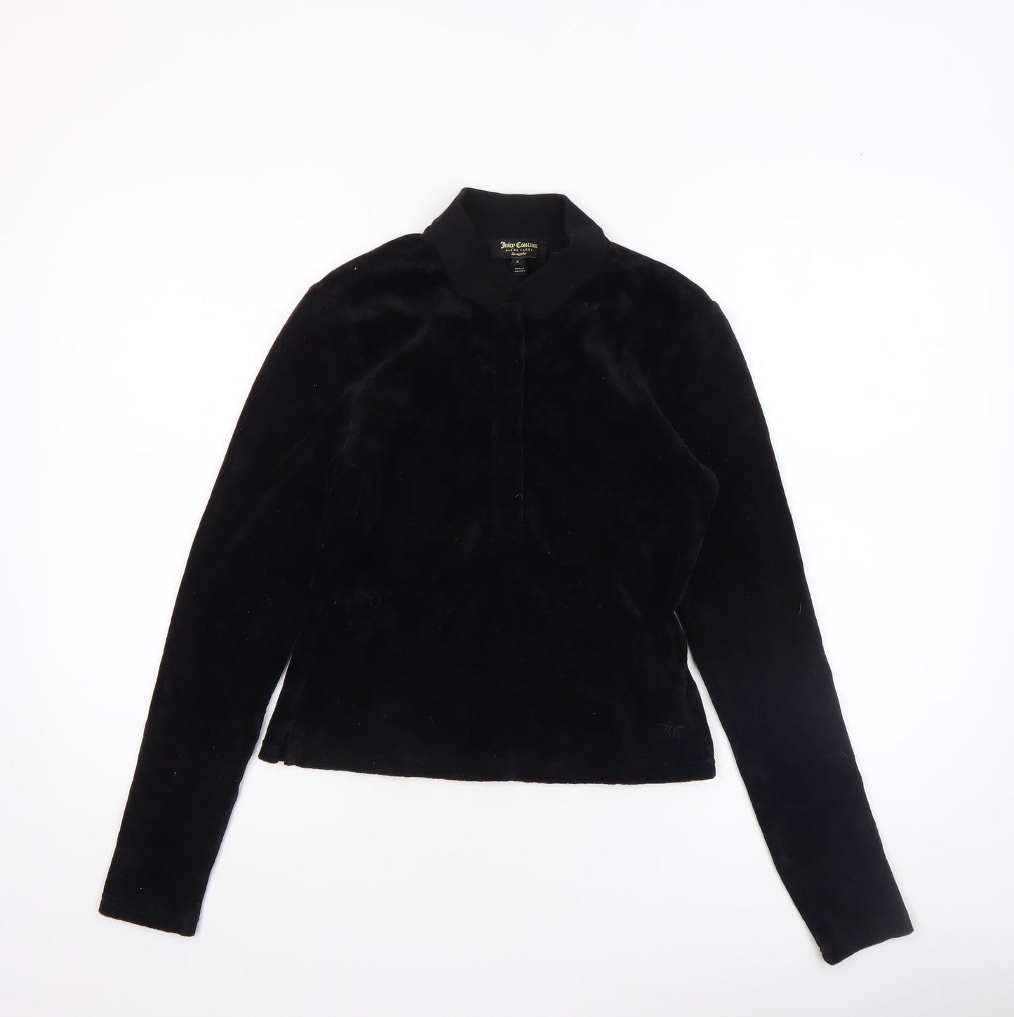 Juicy Couture Women’s Black Velour Long Sleeve Polo Top Size S