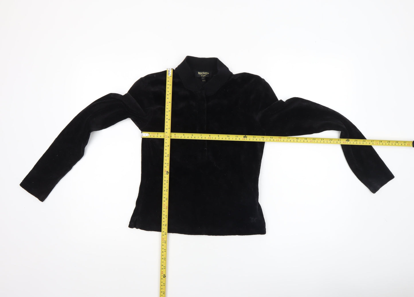 Juicy Couture Women’s Black Velour Long Sleeve Polo Top Size S