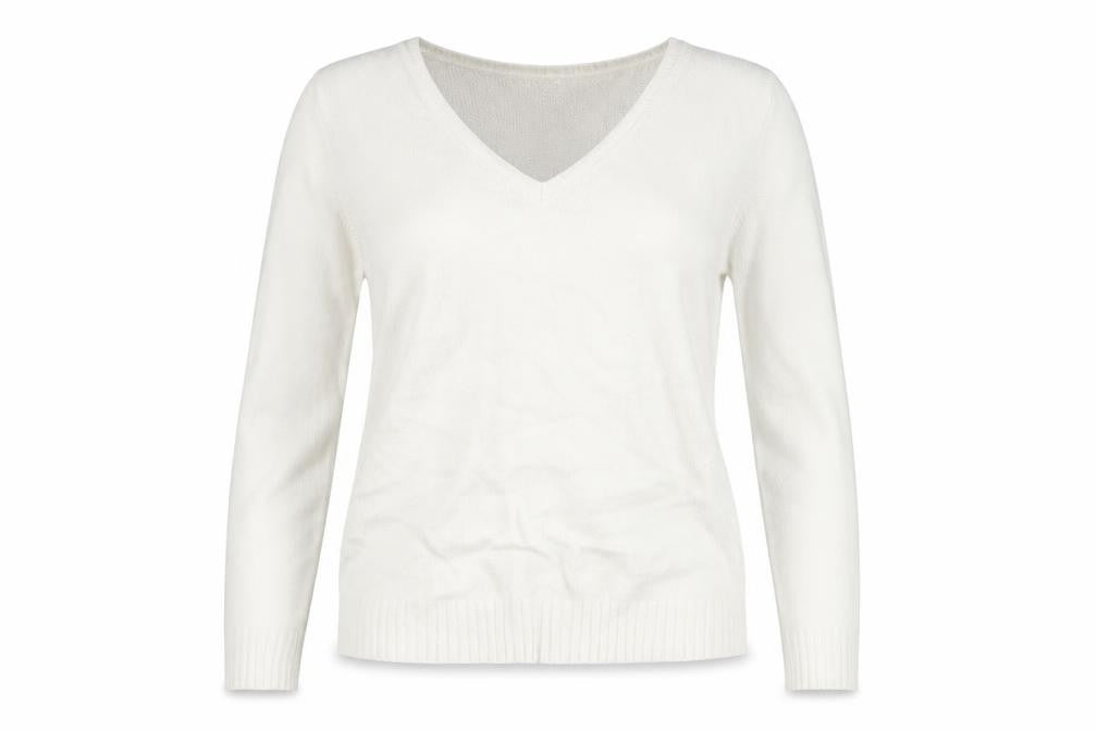 VILA Womens Ivory V-Neck Knit Jumper Size 2XS