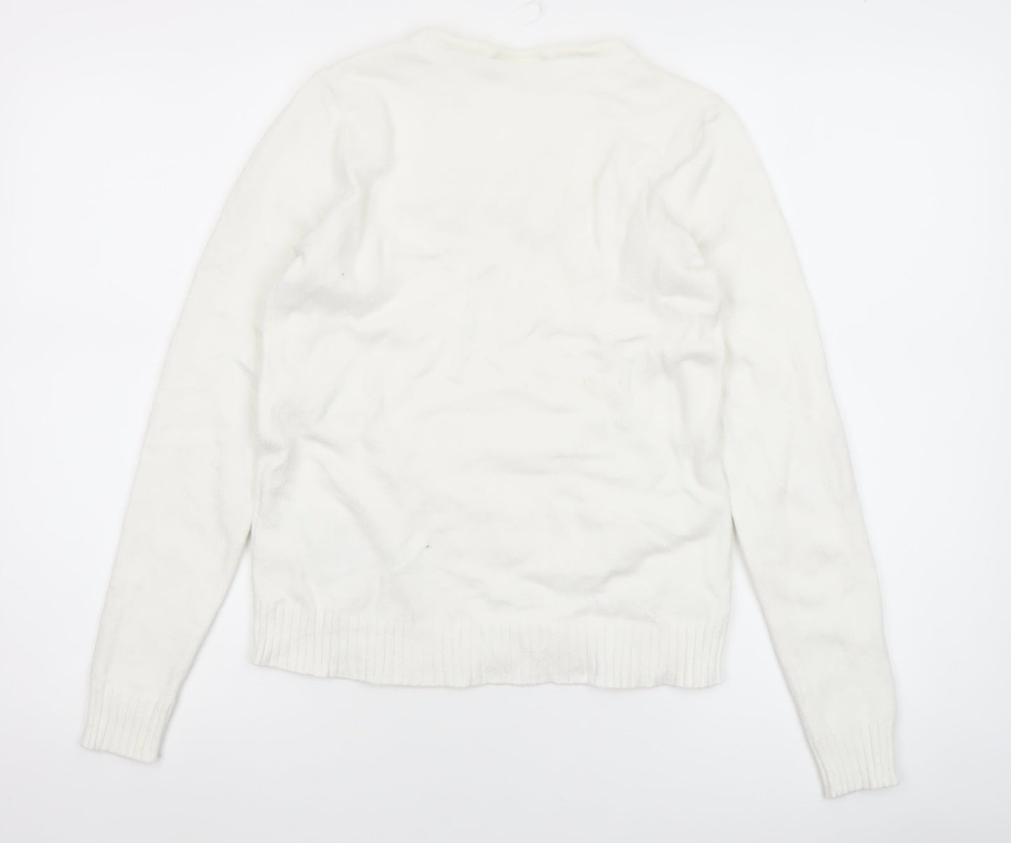 VILA Womens Ivory V-Neck Knit Jumper Size 2XS
