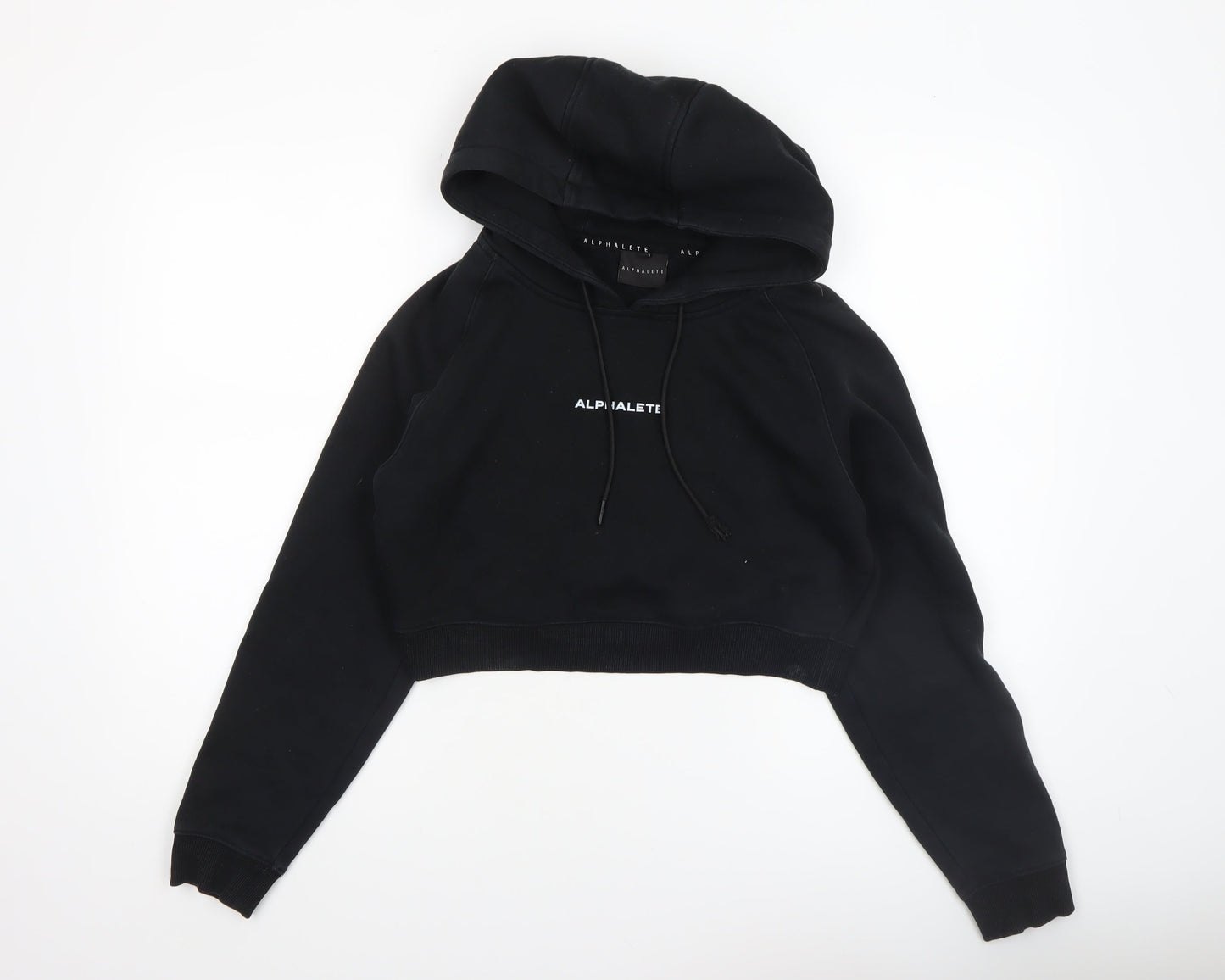 Alphalete Women's Black Crop Hoodie Small Cotton Blend Pullover