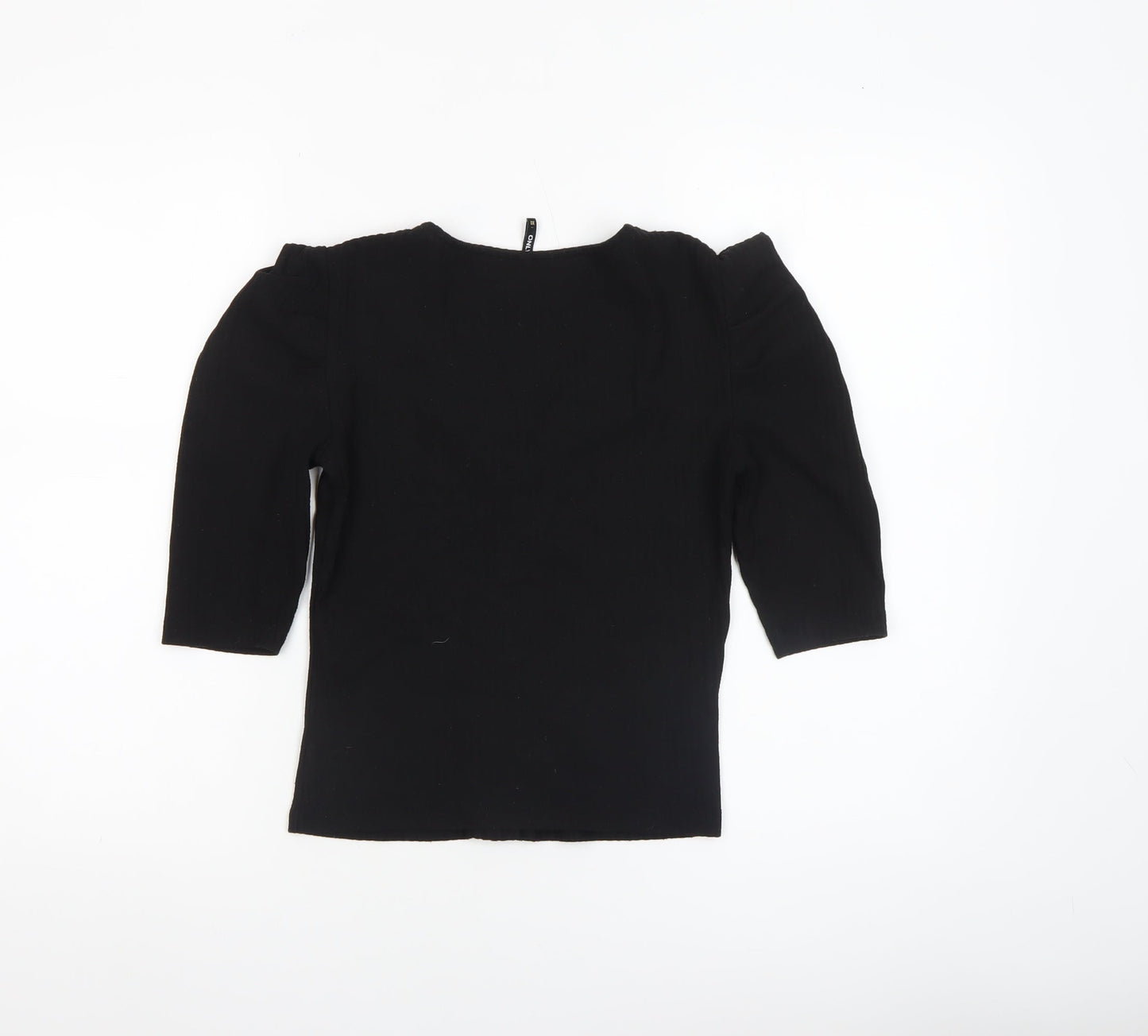 ONLY Womens Black XS V-Neck Button-Up Puff Sleeve Top