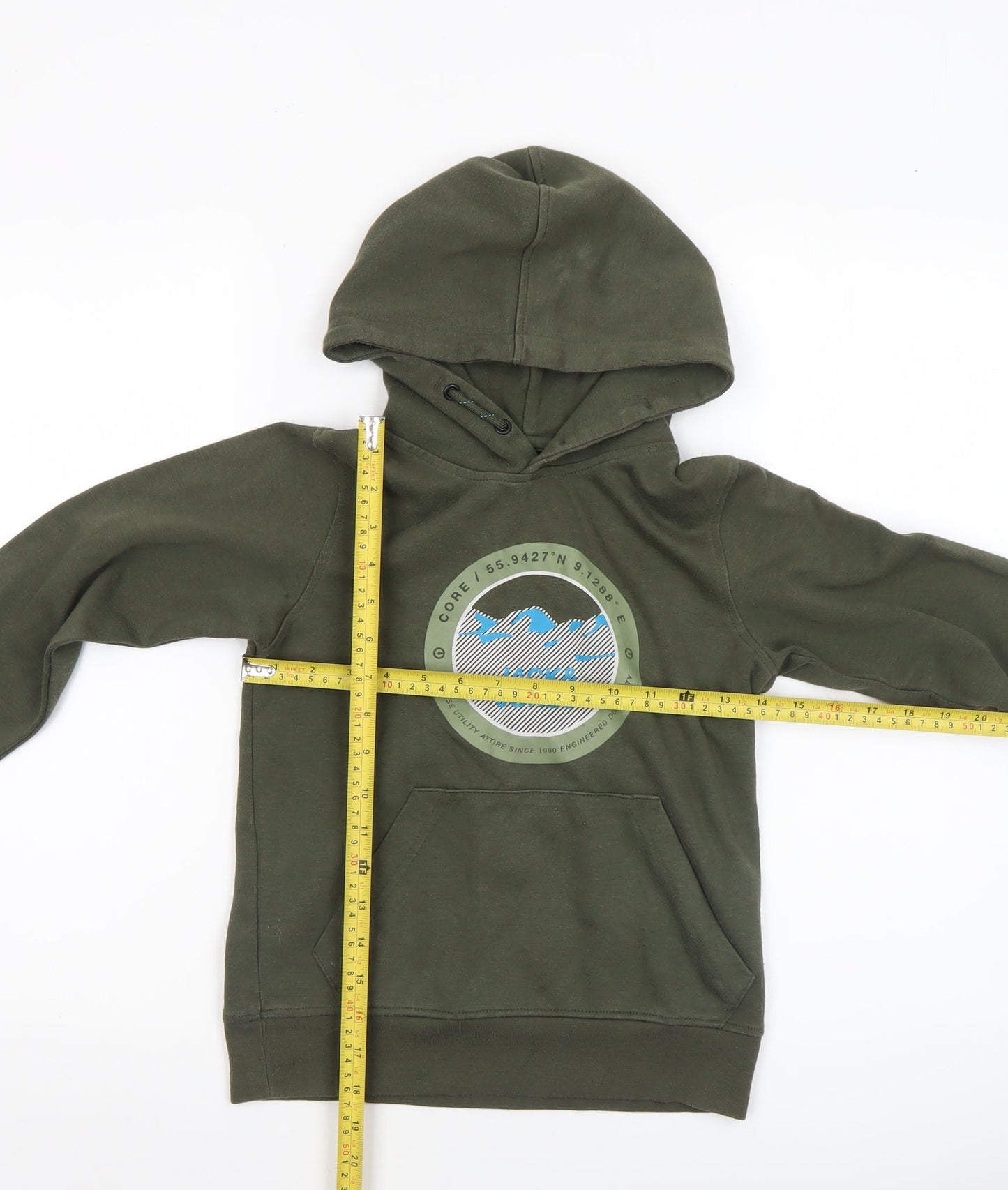 Jack & Jones Boys Green Pullover Hoodie Size 140 Cotton Blend Casual