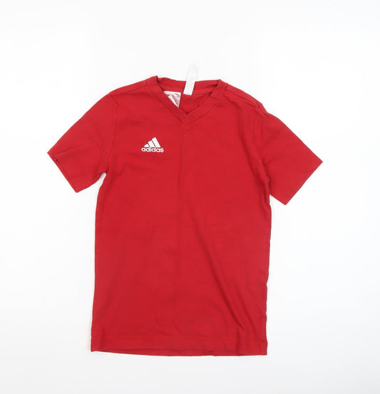 Adidas Boys Red V-Neck Short Sleeve Cotton Sports T-Shirt 9-10 Years