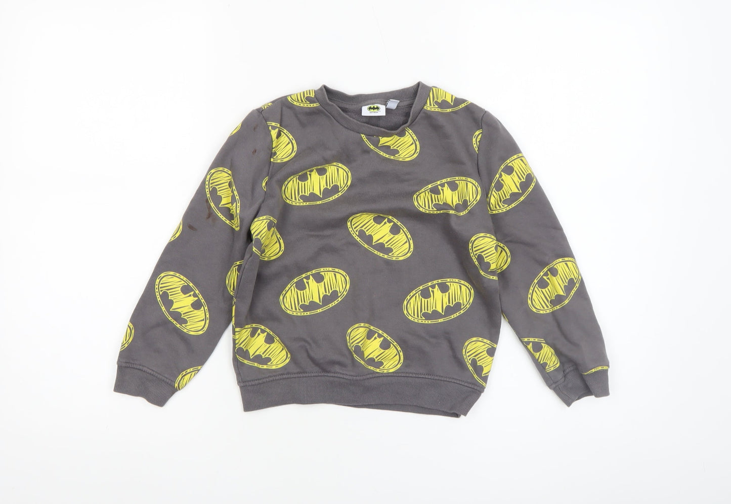 Batman Boys Grey Pullover Sweatshirt 6-7 Years Graphic Logo Crew Neck