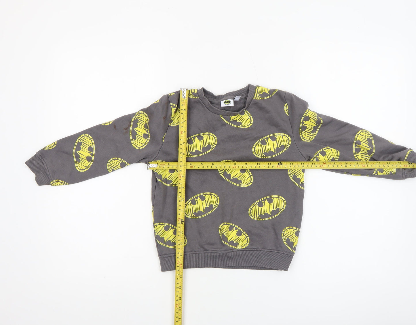 Batman Boys Grey Pullover Sweatshirt 6-7 Years Graphic Logo Crew Neck