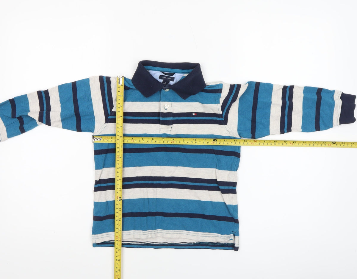 Tommy Hilfiger Boys Blue Striped Long Sleeve Polo Shirt Size 6 Cotton