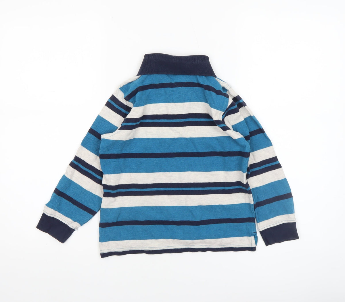 Tommy Hilfiger Boys Blue Striped Long Sleeve Polo Shirt Size 6 Cotton
