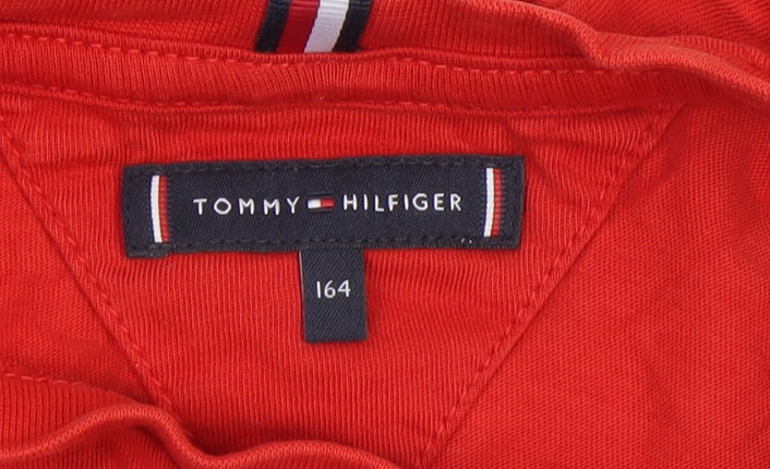 Tommy Hilfiger Boys Red Logo Cotton T-Shirt Size 164 Regular Fit