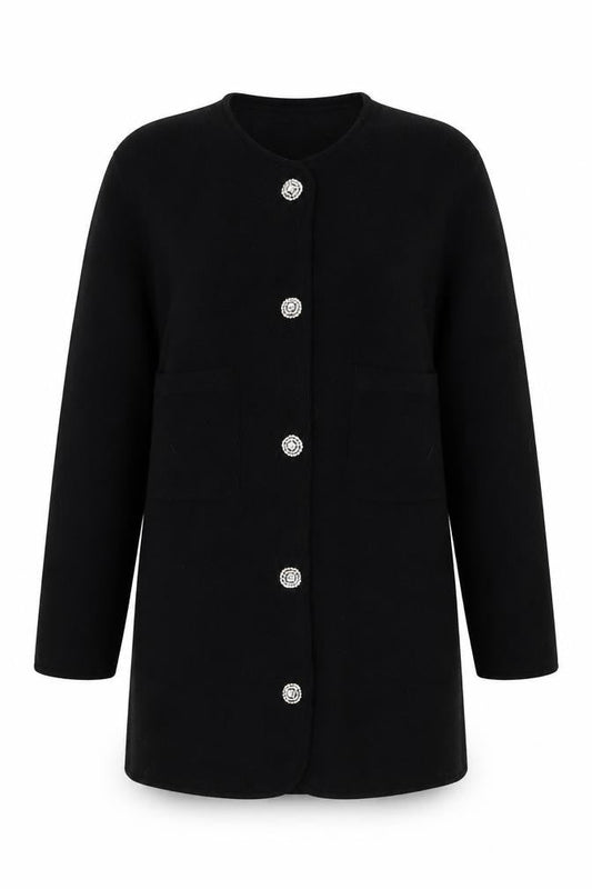 Adrienne Vittadini Women's Black Wool Cardigan L Classic Long Sleeve