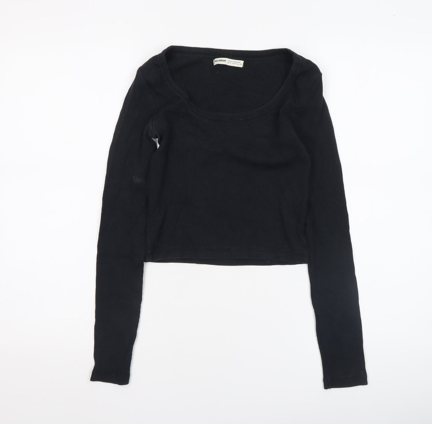 Pull&Bear Womens Black Cropped Long Sleeve Slim Fit Top M