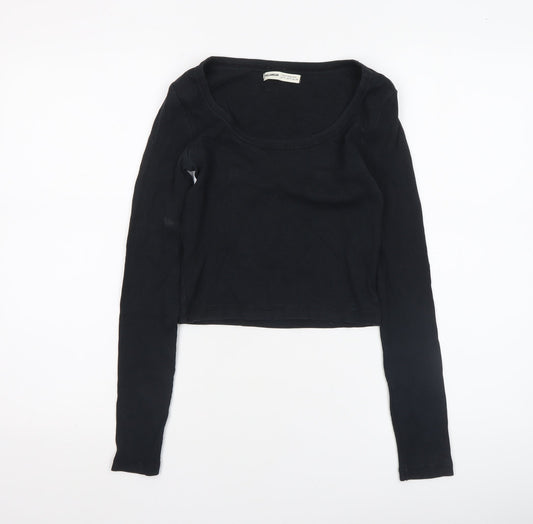 Pull&Bear Womens Black Cropped Long Sleeve Slim Fit Top M