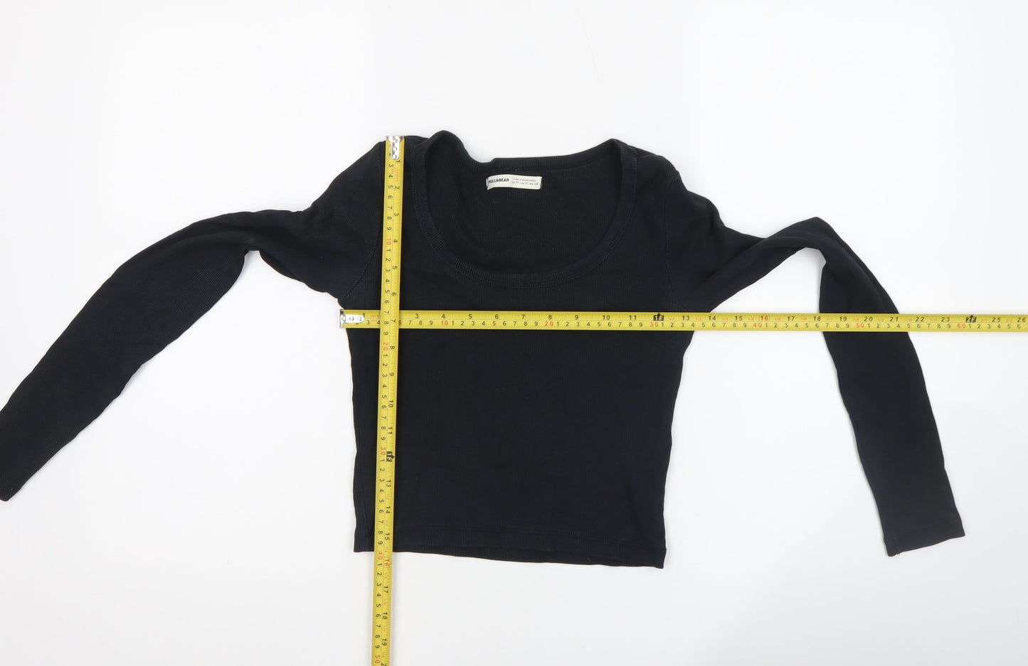Pull&Bear Womens Black Cropped Long Sleeve Slim Fit Top M