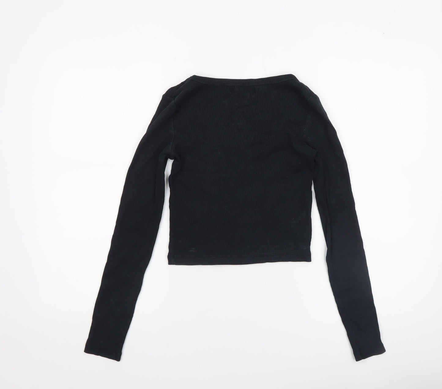 Pull&Bear Womens Black Cropped Long Sleeve Slim Fit Top M