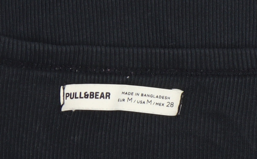 Pull&Bear Womens Black Cropped Long Sleeve Slim Fit Top M