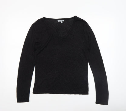 Reflections Womens Black V-Neck Long Sleeve Pullover Jumper Size S