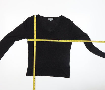 Reflections Womens Black V-Neck Long Sleeve Pullover Jumper Size S
