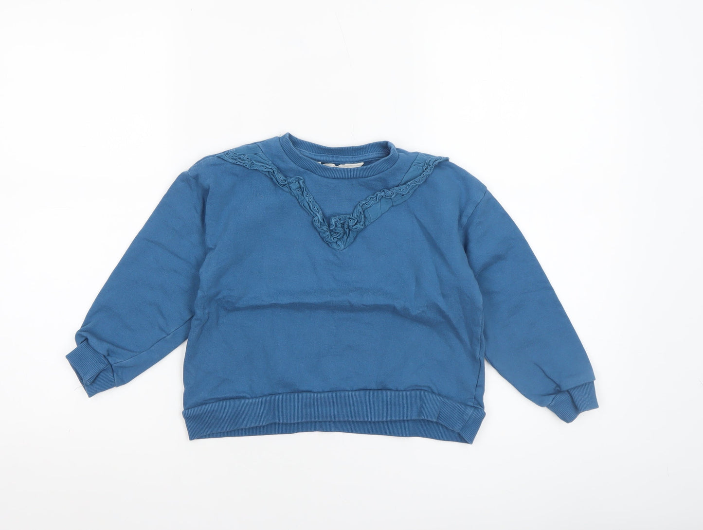 Compañía Fantástica Girls Blue Cotton Ruffle Crew Neck Sweatshirt 6 Years